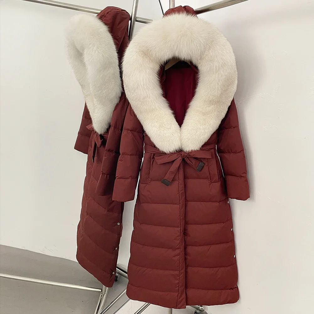 OFTBUY Vera Giacca di Pelliccia Delle Donne Nuovo Lungo Piumino 2025 Inverno Caldo Piumino D'anatra Bianca Femminile Cappotto di Pelliccia di Volpe Naturale Parka
