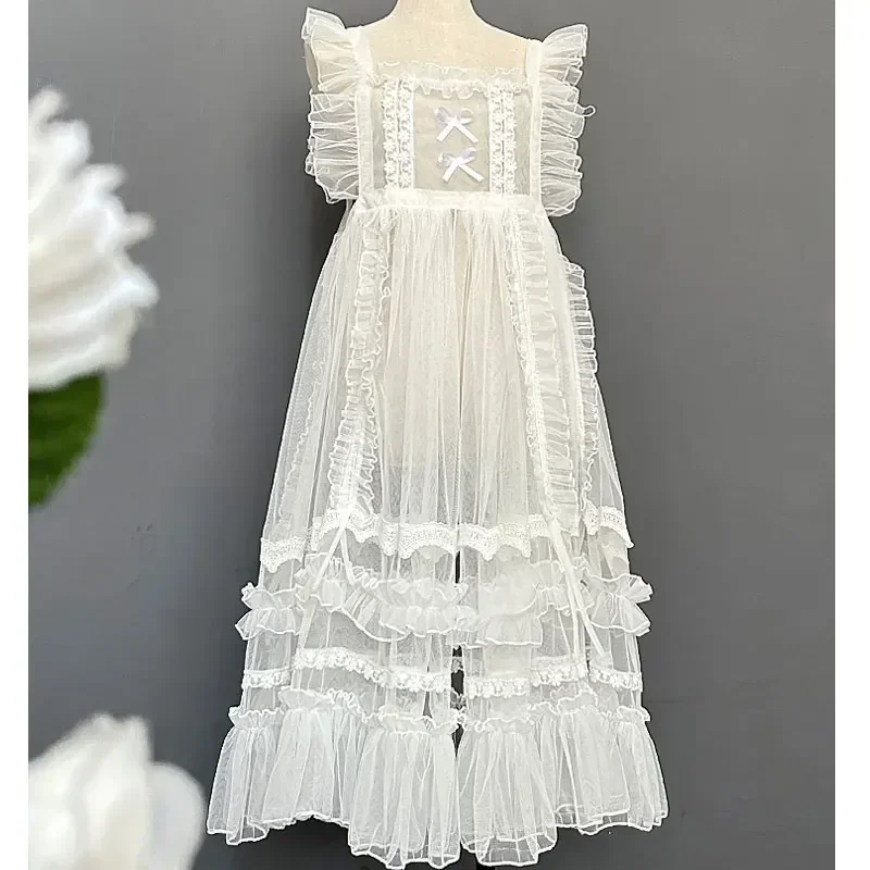

Sweet Lolita Apron Sheer Mesh Ruffled Cover up Dress 2025