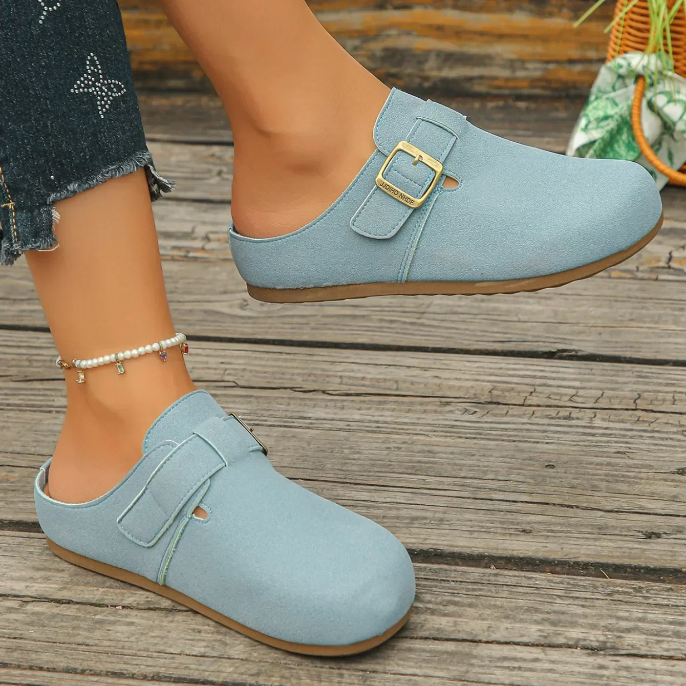 Modische Damen Wildleder-Mules Hausschuhe 2026 Damen Clogs mit Korksohle Sandalen mit Fußgewölbestütze Outdoor-Strand-Slides Hausschuhe für Damen – Detail 9