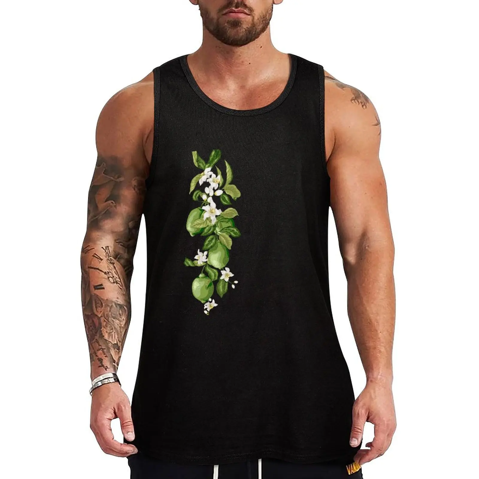 Vintage Lime Blooming Branch Tank Top Basic Sleeveless T Shirt Soft Cotton Casual Tank Top