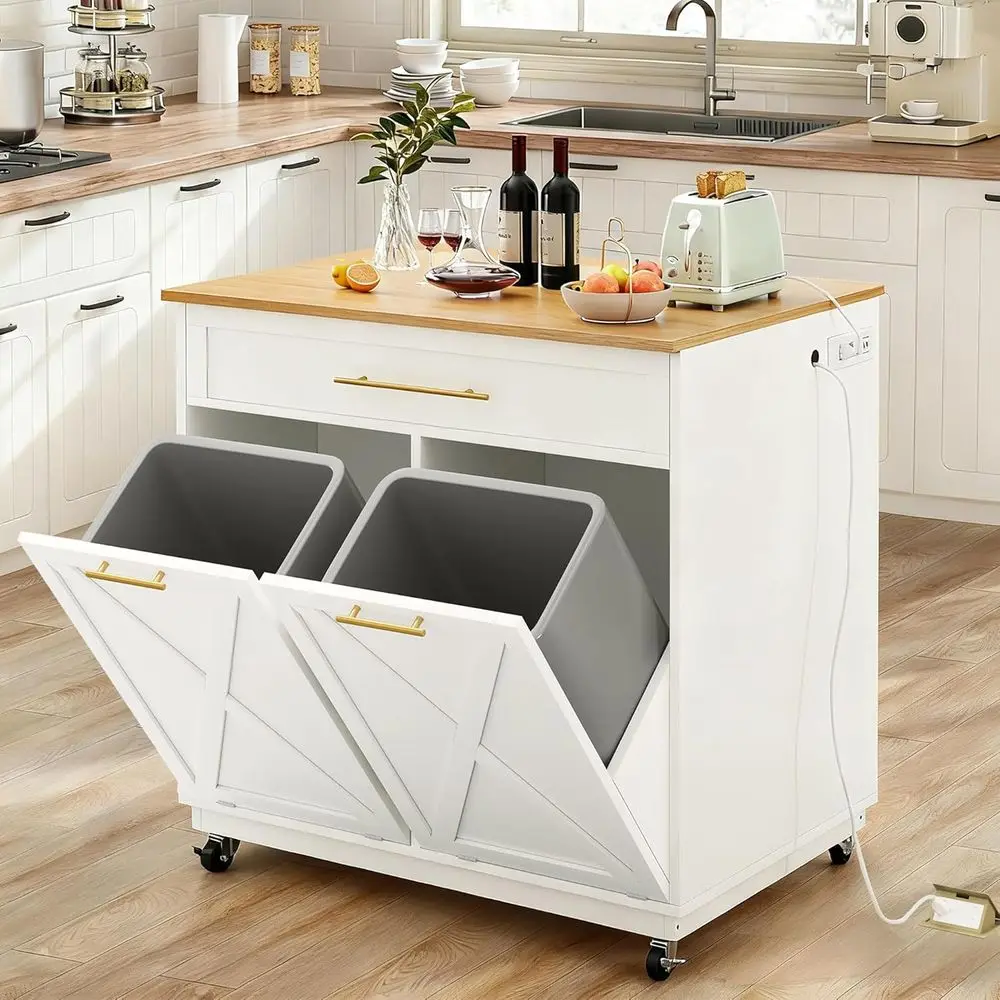 

Двойной шкаф для мусора с розеткой, скрытый мусорный шкаф с контейнером на 20 галлонов, защитный от домашних животных передвижной контейнер для мусора, хранение мусора