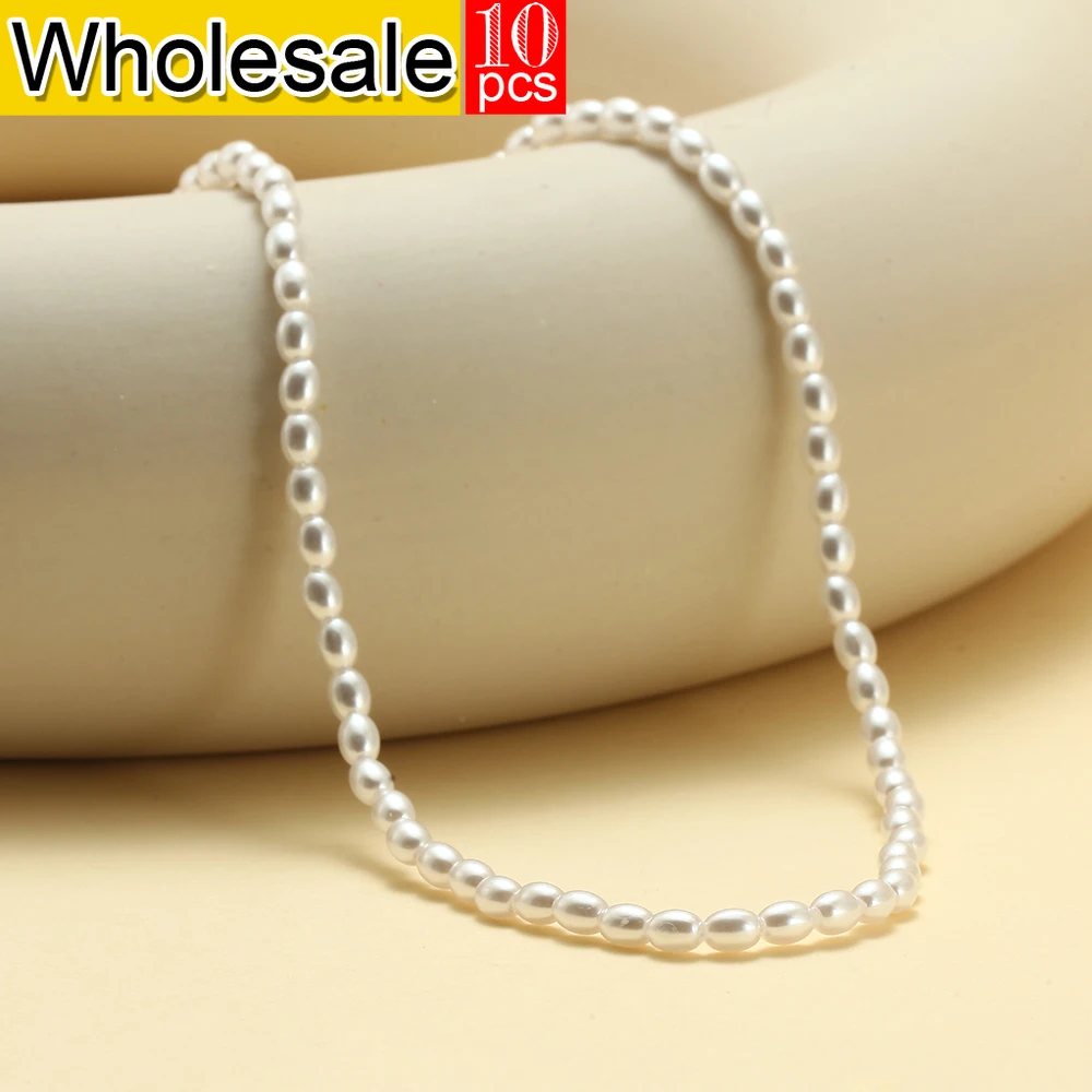 

women 10PCS 3MM Imitation Pearl Simple Necklace Oval Stainless Steel Clavicle Chain Women's Wedding Gift Wholesale dropshipping