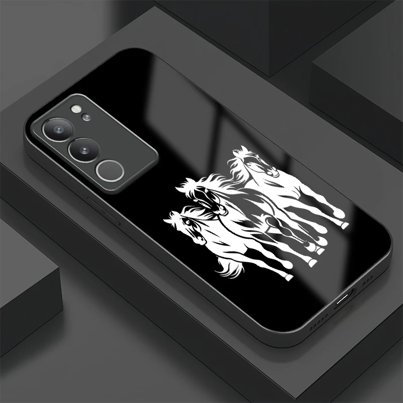 

Luxury Shockproof Phone Case For Vivo V25 V25E V23 V21S V20 SE V20 Pro V29 Pro V29E V27 V27E Tempered Glass Horse Print Cover