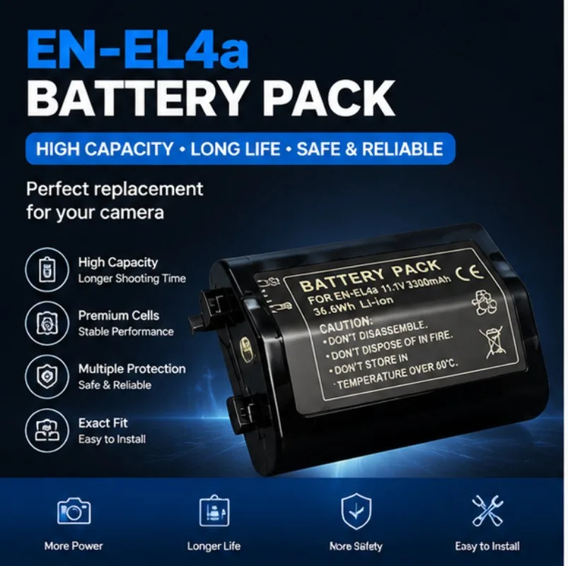 2200MAH 11.1V Endurance EN-EL4a ENEL4 Compatible  FOR Nikon D2 D2X D2H D2HS D3 D3X D3S F6 Long-lasting Digital Battery