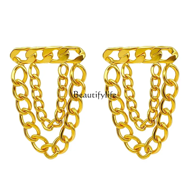 

European and American exaggerated geometric chain fringed earrings fashionable light luxury design earrings