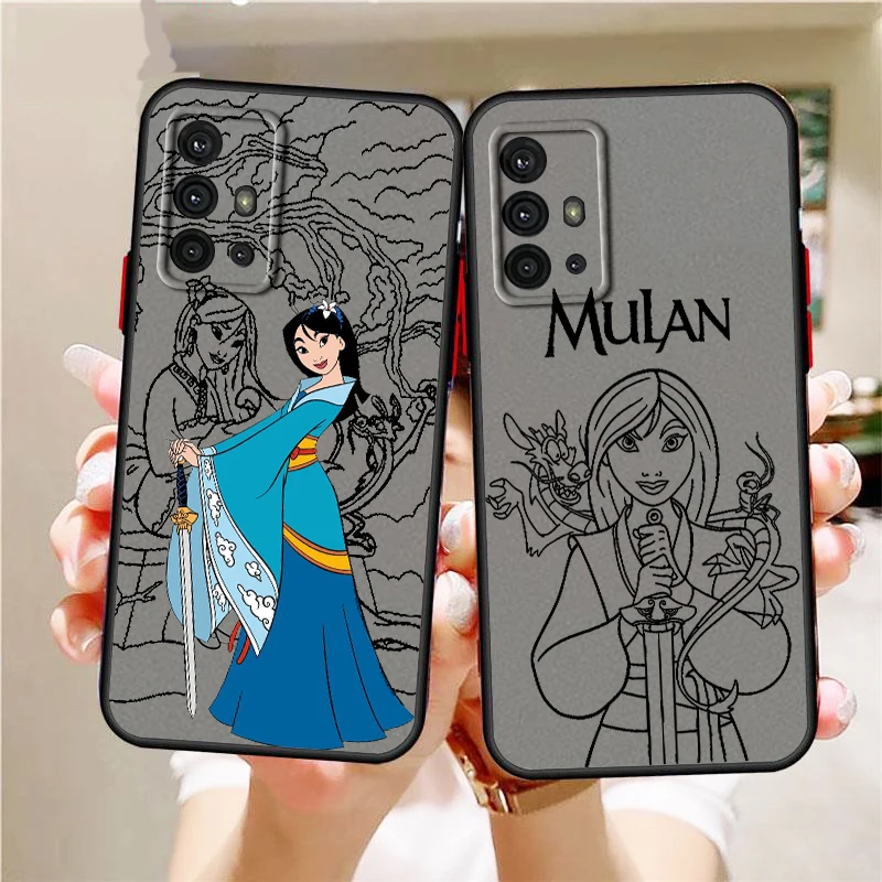 Disney Mulan Brave Beautiful Frosted Translucent For Samsung Galaxy S24 S23 S22 S21 S20 FE S10 S9 S8 Plus Ultra Pro 5G Cover