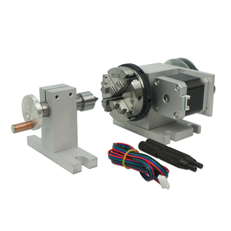 Rotary Axis with Tailstock A Axis 4th Axis 65MM 3-jaw Chuck CNC Router Engraver Cutter Use for Wood Metal Engraving Milling Cut