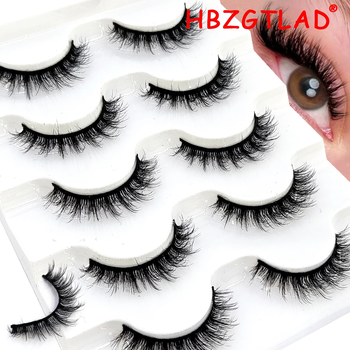 HBZGTLAD neue 5 Paar natürliche 3D künstliche Nerzfell-Wimpern, Schönheits-Make-up, kurze falsche Wimpern, Schönheitswerkzeug, Großhandel
