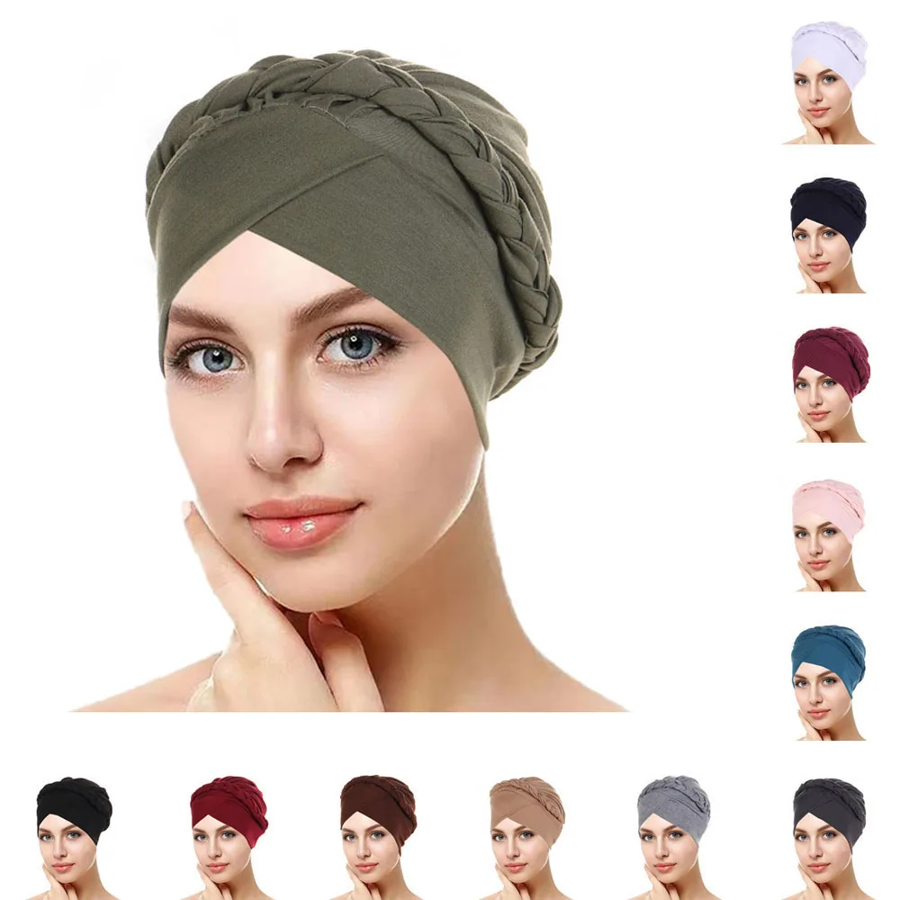 

Indian Turban Braids Forehead Cross Inner Hijab Hat Muslim Women Chemo Cap Hair Loss Scarf Wrap Bonnet Beanies Turbante Mujer