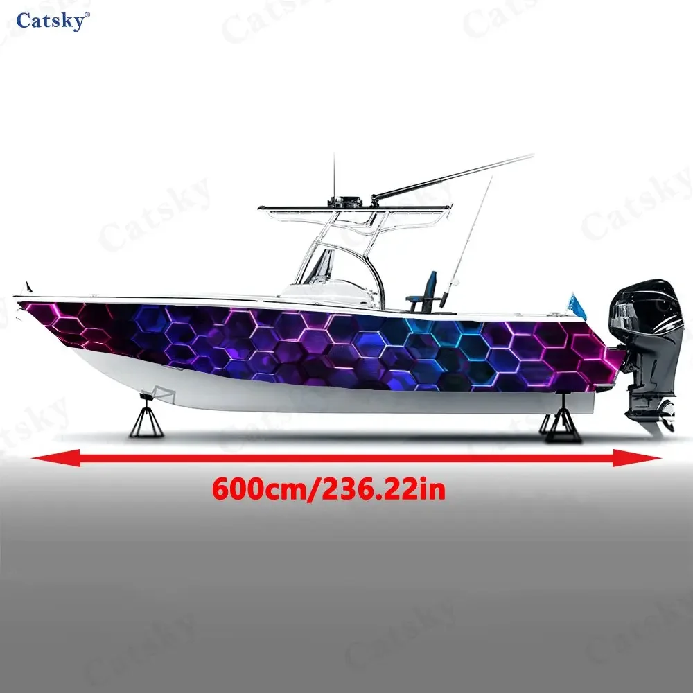 Iridescent Hexagon Boat Stickers, PVC Waterproof Durable Vinyl Wrap Decals for Fishing Boats, Durable and Stylish Design