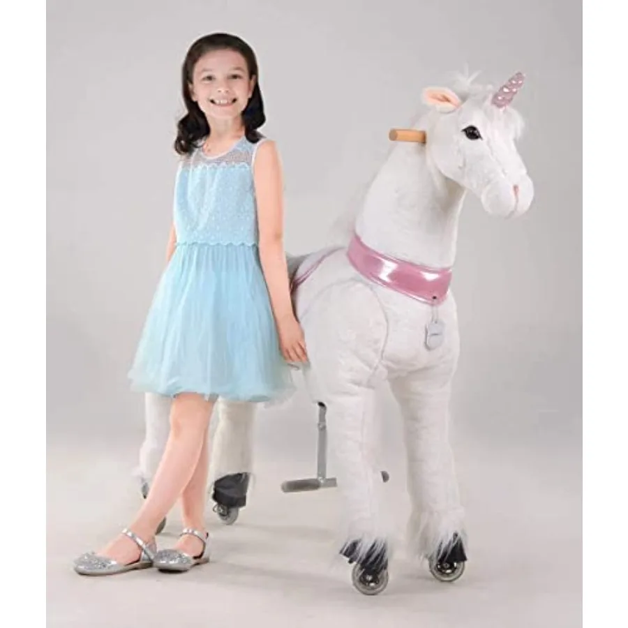 

UFREE Large Ride on Horse Action Pony Toy 44 inch Ride on Pony for 6 Years Old to Adult Unicorn with Pink Horn Interactive Ridi
