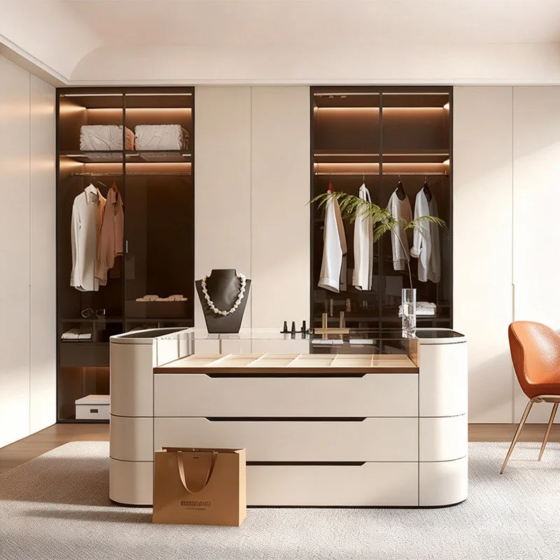 2026 New Center Island Cabinet Glass Top Display Storage Walk in Closet Modern Minimalist Bedroom Premium
