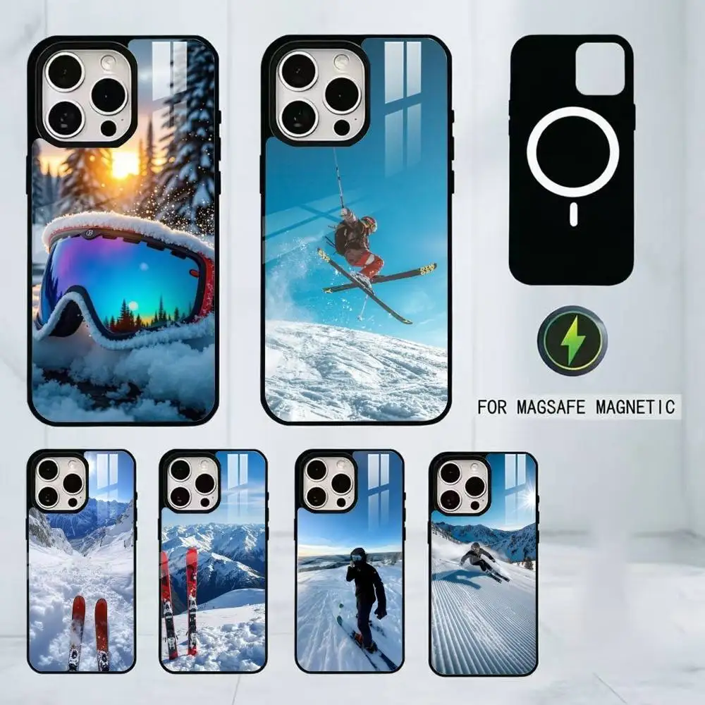 

Winter Skiing Phone Case For iPhone17,16,15,14,13,12,11 Plus,Pro Magnetic with Magsafe Wireless Charging