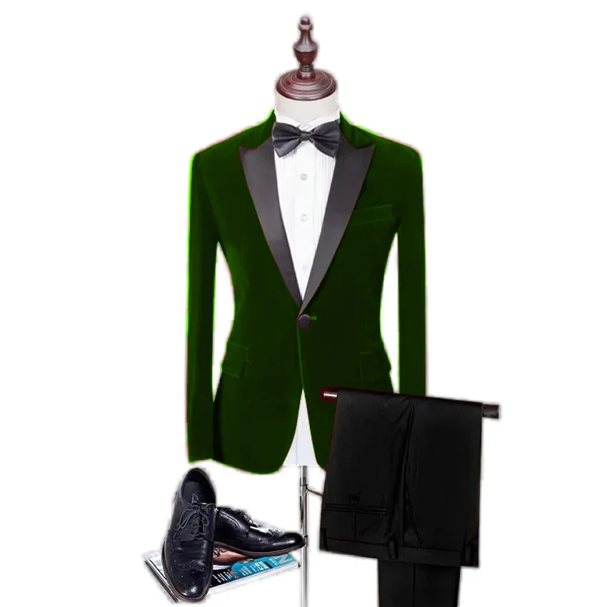 

Classic style Velvet Tuxedos Groom Tuxedos Pesked Lapel Groomsman Suit Custom Made Man Suit Velvet jacket for Wedding Suit