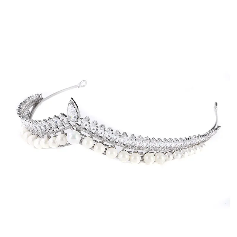 Luxury Pearl Bridal Tiara Crown For Wedding Headdress Zircon Princess Bride Crowns For Queen Women Wedding Hair Jewelry Diadem