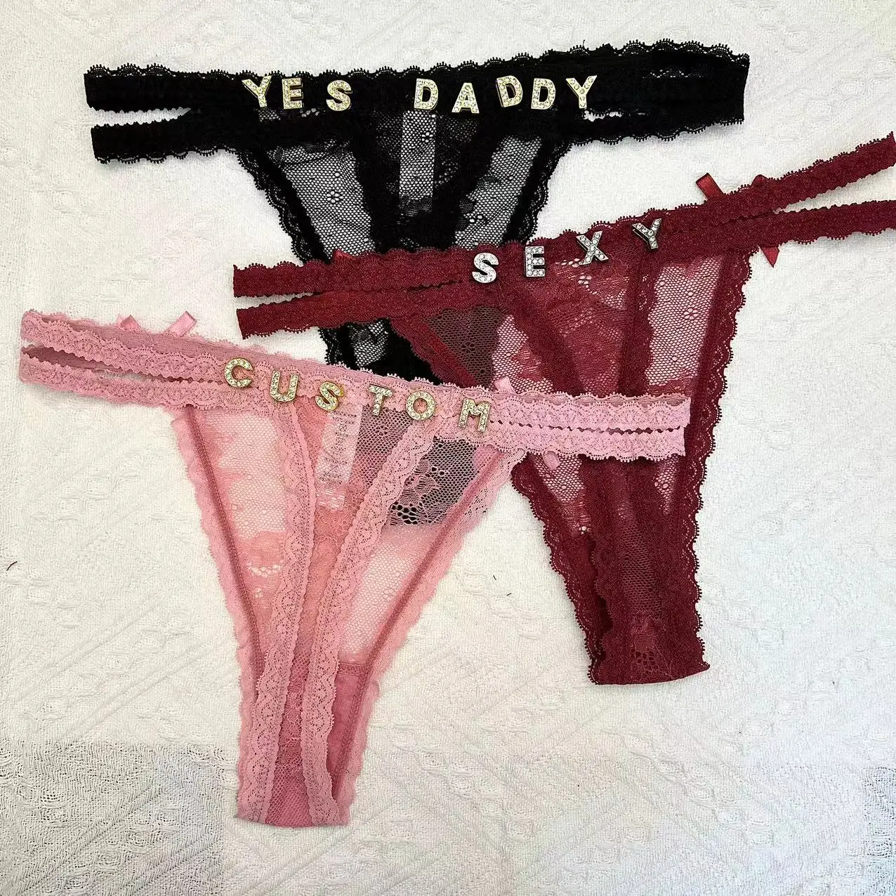 Custom Lace Thong Customized Thongs with Boyfriend's Name Daddy Thongs G-string Thongs Personalized Underwear Panties Tanga Gift