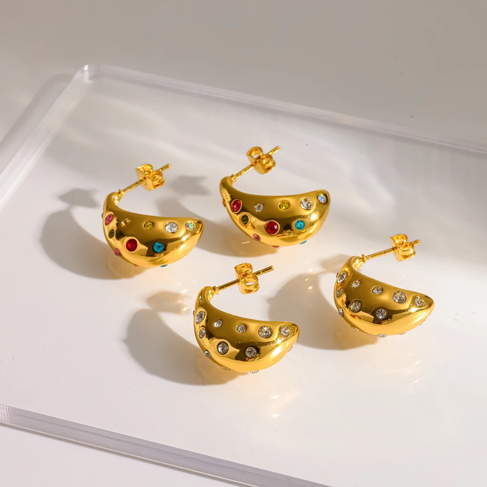 Modische Ohrringe in Tropfenform für Damen, mit bunten Zirkonia-Einsätzen, aus Edelstahl, als Schmuck für Partys. – Detail 4