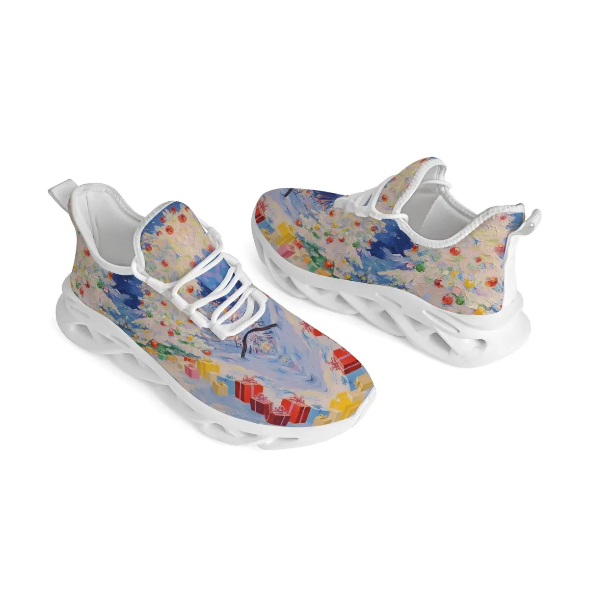 

Рождественская легкая летающая тканая повседневная уличная спортивная обувь на плоской подошве с рисунком снеговика для родителей и детей на шнуровке