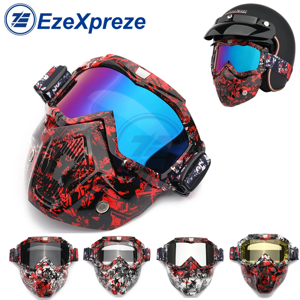 Folding Goggles Glasses removable face mask cover Ski Snowboard Motorcycle Windproof Cruiser For Biker Helmet with Mouth Filter