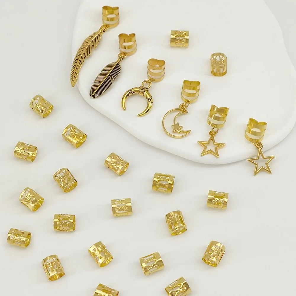 

26 шт., замки для дредов, полые кольца для волос, металлические зажимы для манжет, золотые и серебряные дреды, бусины, регулируемое плетение волос