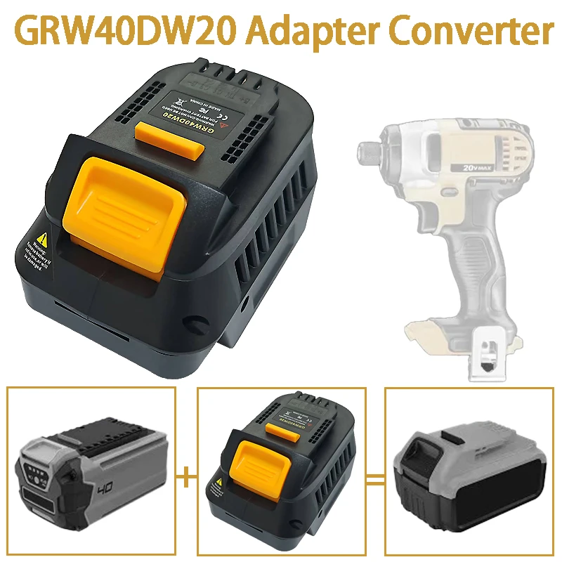 

Battery Adpter GRW40DW20 for Greenworks 40V Li-ion Battery Convert To for Dewalt 20V Battery,for Dewalt 20V MAX XR Power Tools