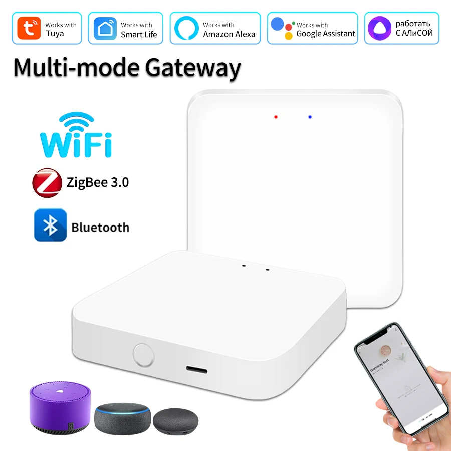 Tuya Multi Mode ZigBee Bluetooth Gateway Hub Nirkabel Smart Home Automation Remote Controller Bridge Mendukung Alexa Google Home