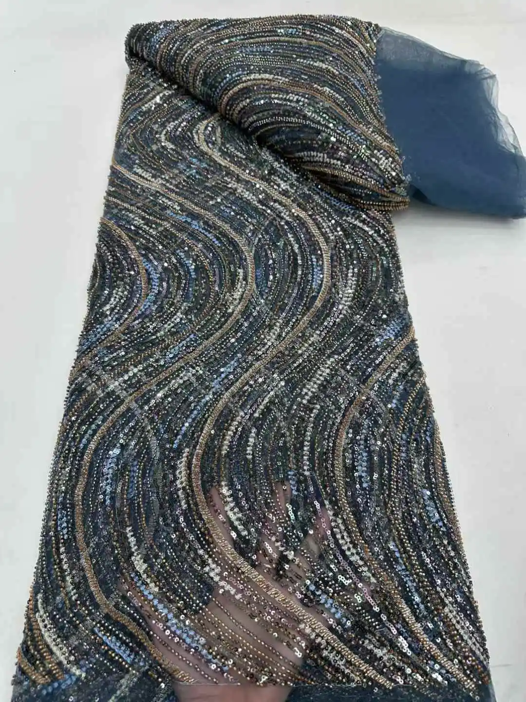 Lace Fabric with Beads and Sequins for Women, Heavy Process, 5Y Embroidery, Wedding Party Dress Series, Autumn, 2026