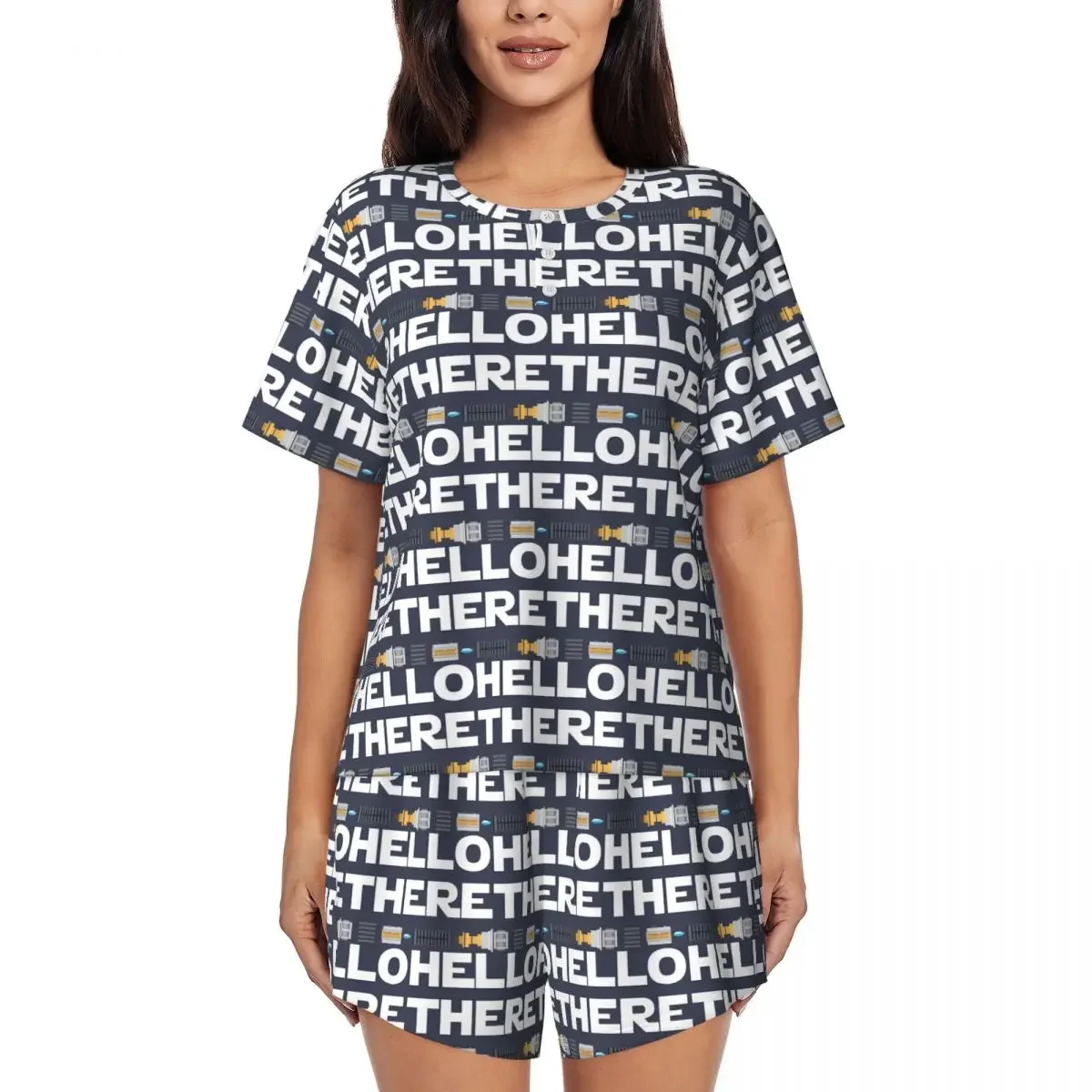 

Hello There Round Neck Short Sleeves Nightdress for Sleeping Sleepshirts Women Soft Pajama Set Short Pants