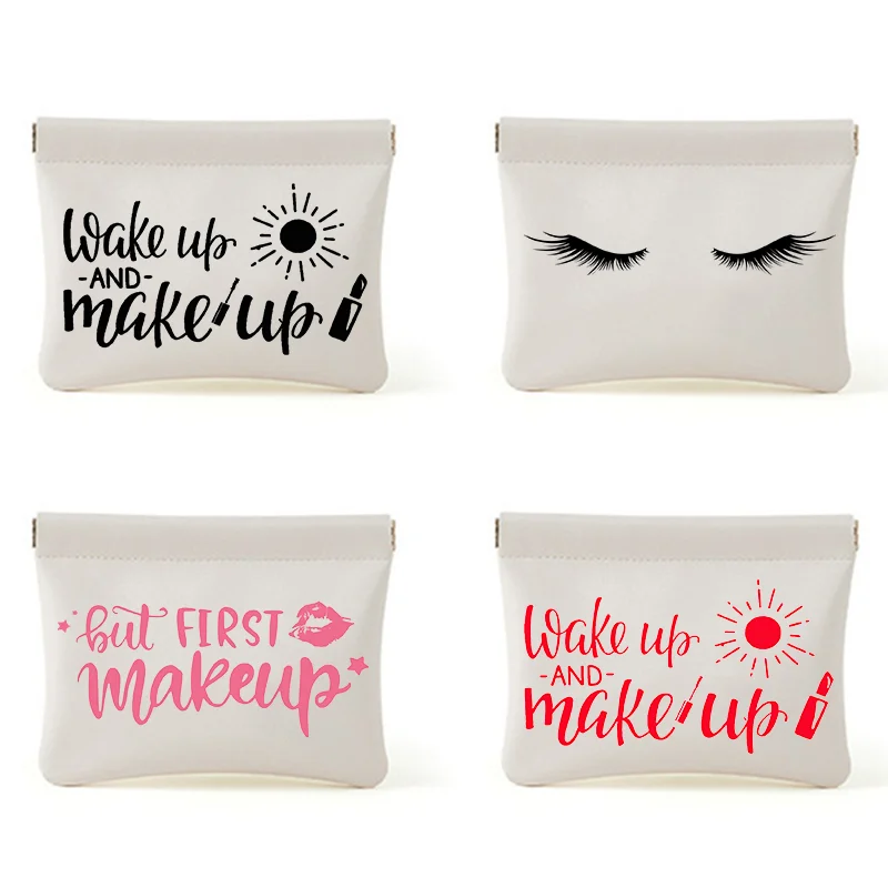

Lady Automatic Closing Pouch Bag Gift Jewelry Cosmetics Coins Keys Storage Bags Funny Letters Makeup Pouch Bag Portable Women