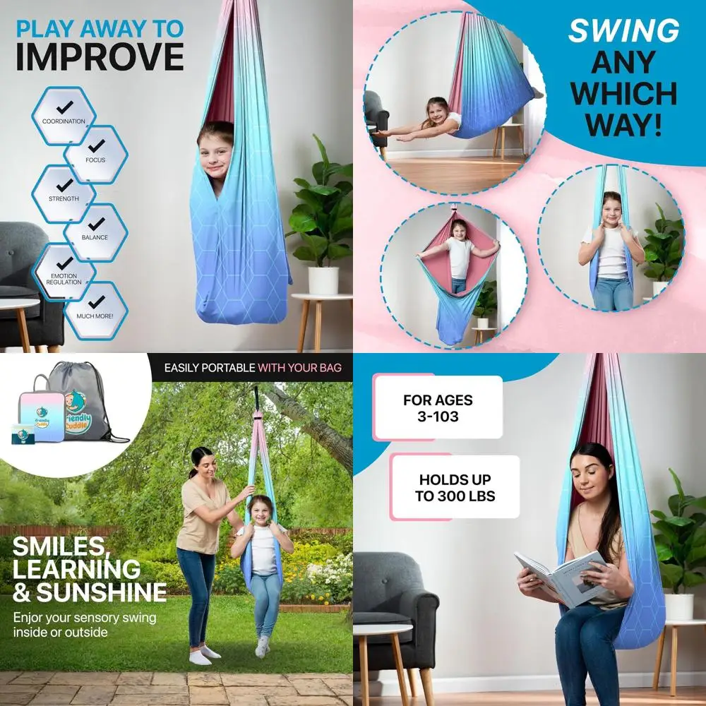 

360° Swivel Double-Layer Sensory Swing for Kids and Adults - Up to 300lbs, Calming Therapy Hammock with All Hardware