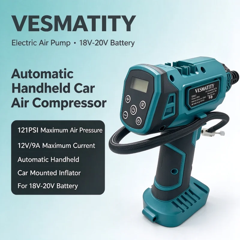 Automatic Handheld Car Mounted Air Compressor Inflator Electric Air Pump Power Tool for 18V-20V Battery