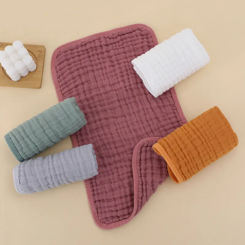 

25 * 50 Gauze Burping Towel Pure Cotton Six Layer Solid Color Towel Baby Gauze Drool Towel Plain Color Children's Towel