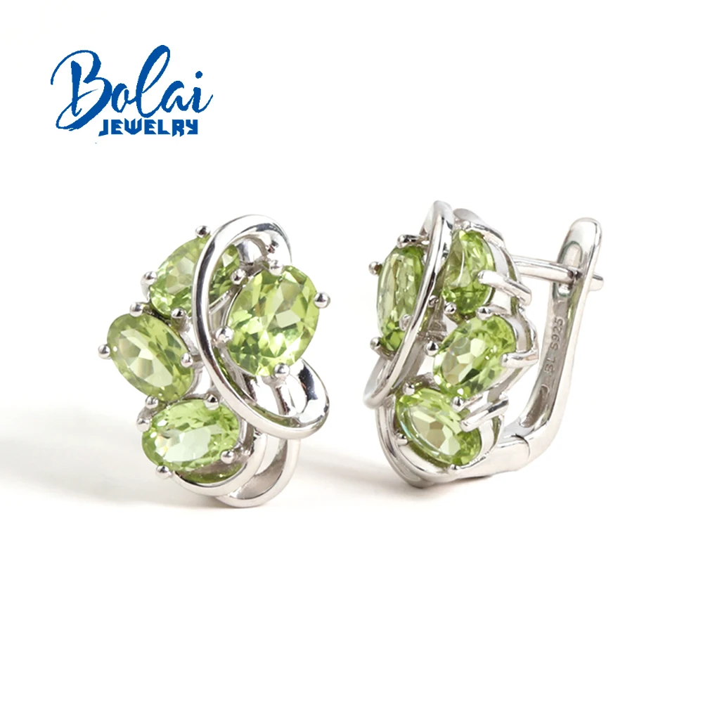 

925 sterling silver clasp earring silk ribbon design Natural green Peridot gemstones fine jewelry for women daily wear nice gift