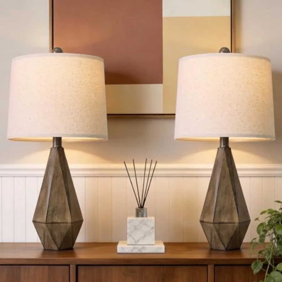 

23.5'' Table Lamps Set of 2 for Bedroom, Farmhouse Nightstand Lamps for Living Room, Rustic Bedside Lamps with Linen Lampshade