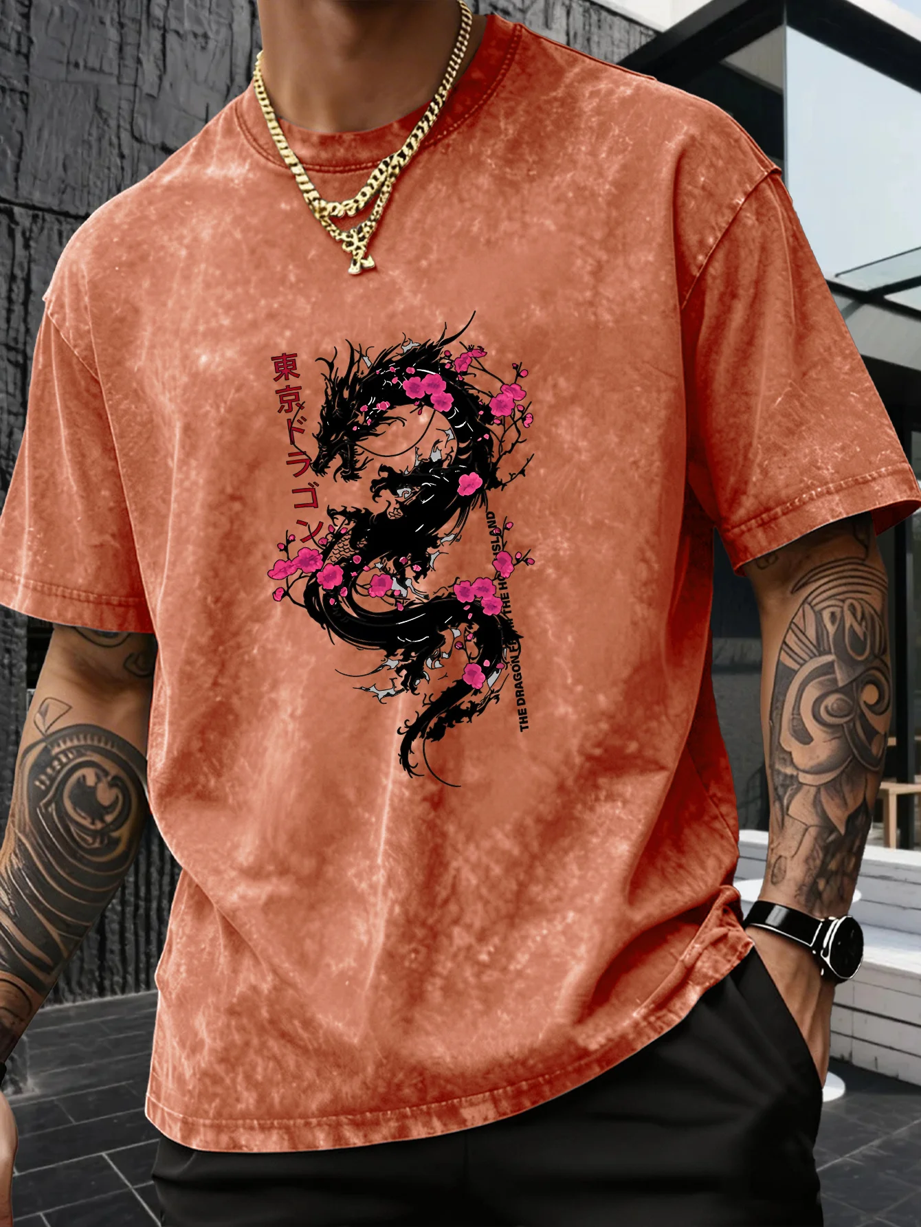 Men's Heavyweight Washed T-shirt Metal Crown Skull Hand Cover Print Retro Streetwear Hip Hop Breathable Cotton Casual Top S-3XL
