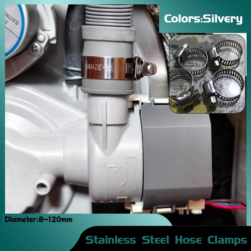 

5-10pcs Stainless Steel Hose Clamps, 8mm-120mm Adjustable with Tri-Gear Worm Drive for Fuel, Water Pipe & Tube Fixing Clamps