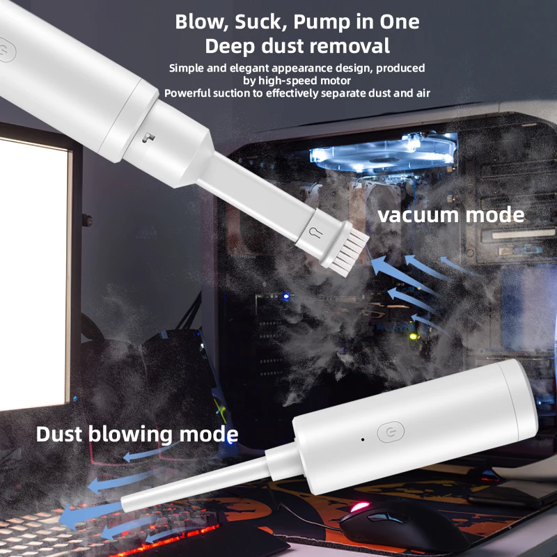 แบบพกพาเครื่องอัดอากาศ Duster 50000RPM เครื่องเป่าลมไร้สาย Air Duster และสูญญากาศ2 In 1สำหรับกล้องคีย์บอร์ดทำความสะอาด