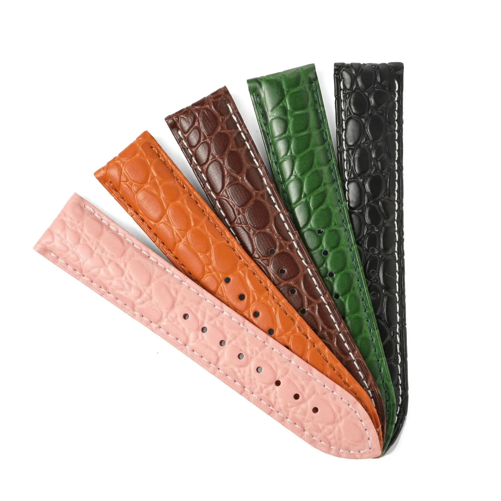 Colorful Round Crocodile Grain Genuine Leather Watch Strap 12 13 14 15 16 17 18mm 19 20mm 21 22mm 24mm Cowhide Watch Band Belt