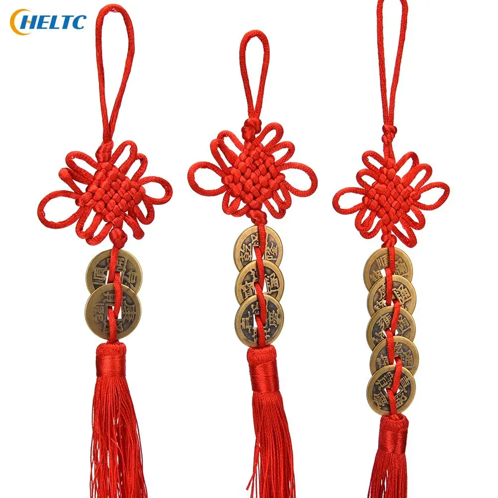 1/2pcs Ancient 1/2/3/5/6 Copper Coins Red Chinese Knot Feng Shui Wealth Success Lucky Charm Home Car Decoration