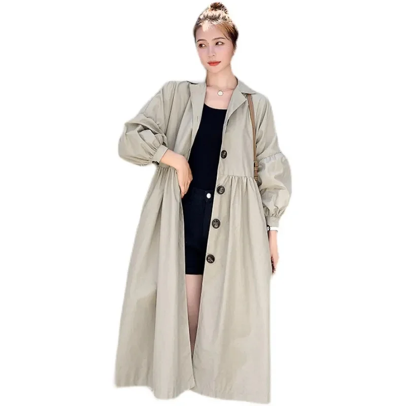 Windbreaker Coat Female Mid-Length Early Spring Autumn 2022 New Women Coat Korean Version Loose Lantern Sleeve Coat Suit Collar