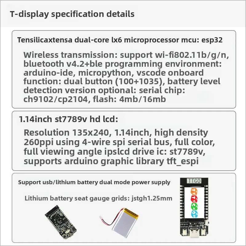 TTGO-Display ESP32WiFiBluetooth-Modul1,14 Zoll LCD-Entwicklungsplatine für Arduin0 – Detail 1