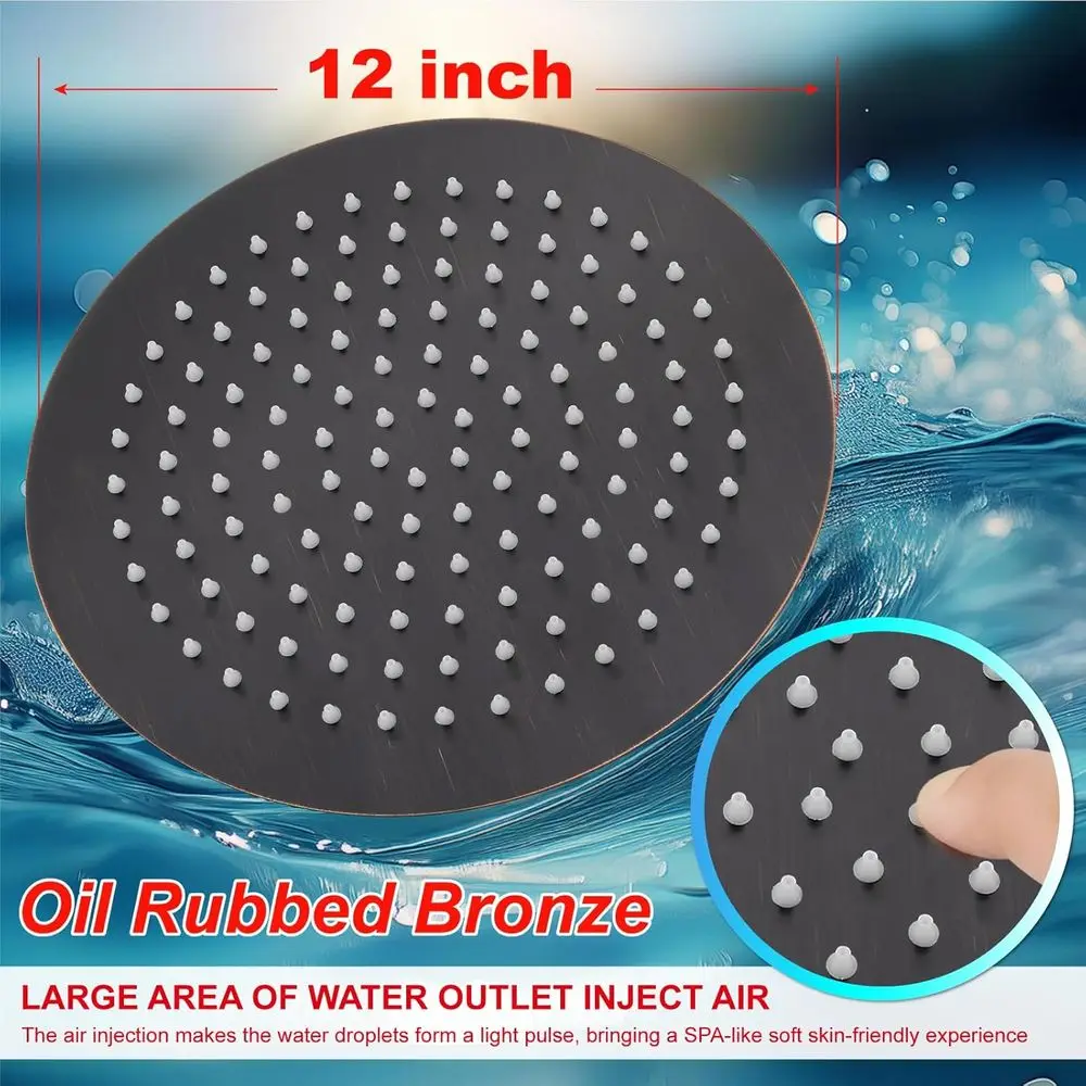 رأس دش مطري كبير من الفولاذ المقاوم للصدأ عالي الضغط مع تصميم برونزي رفيع للغاية ومطلي بالزيت، 12 بوصة