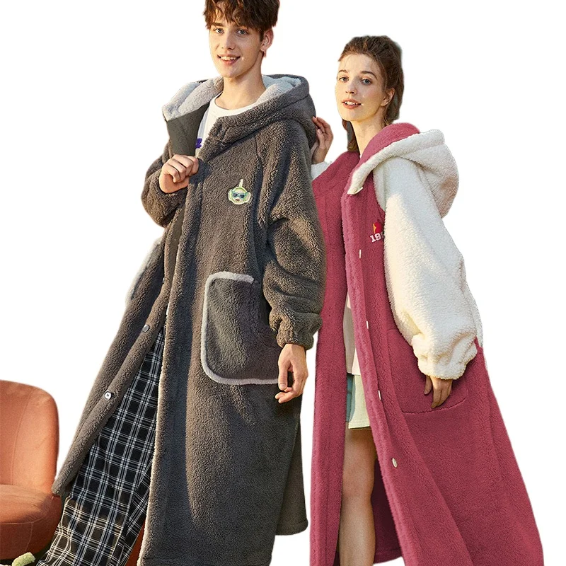 New men gentleman Pajamas couple autumn and winter plush thickened comfortable mild nightgown Loungewear can be worn outside