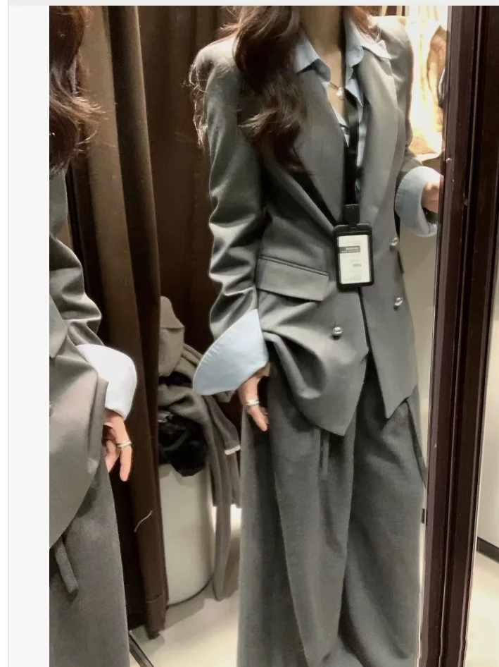 

Fall 2025 Premium Tailored Women's Suit Jaet Commute Sle oulder Pad Double Breasted Long Sve Notch Collar Coat