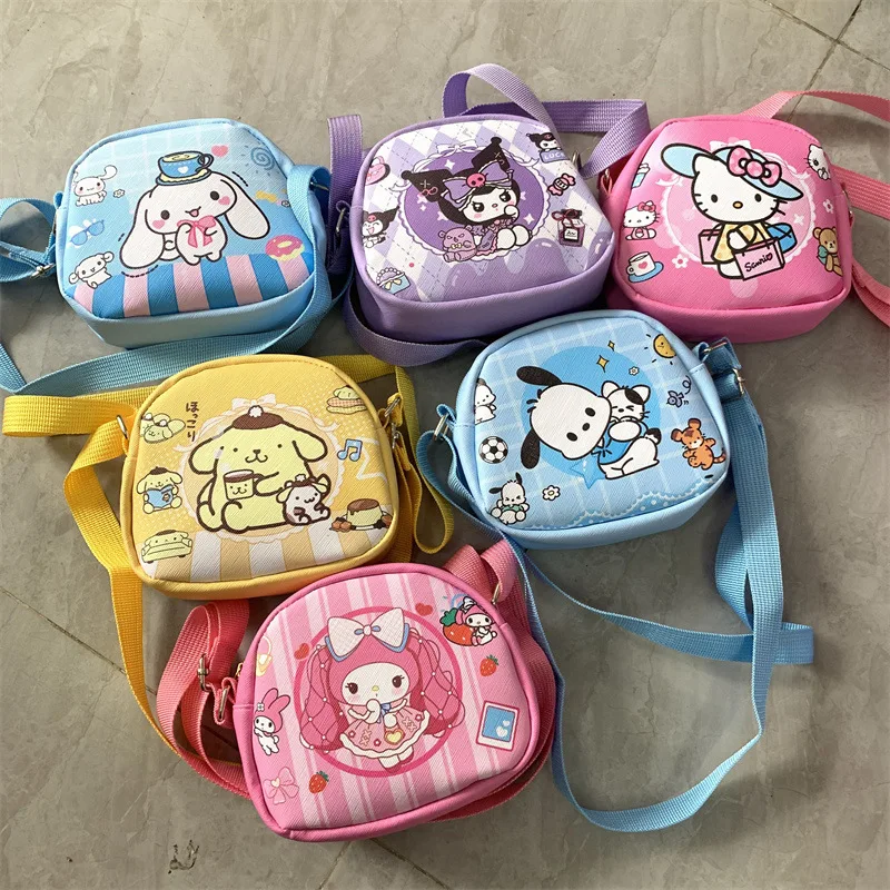 Sanrio Series Cartoon Cute Crossbody Bag Melody Kuromi Cinnamoroll Hello Kitty Pu Boys Girls Birthday Present Kawaii Schoolbag