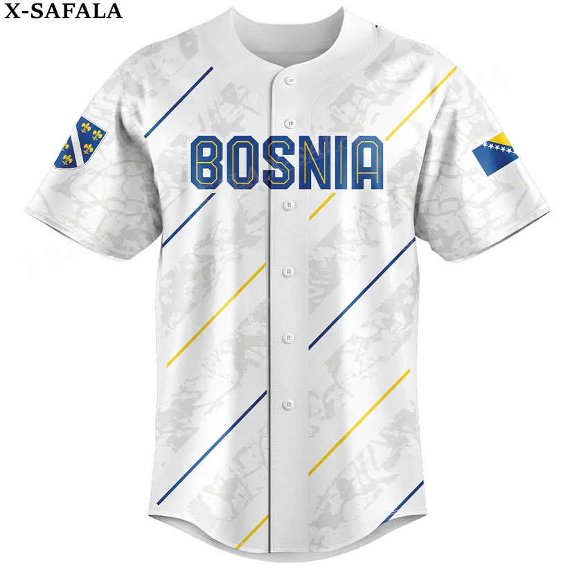 Bosnia Love Country Flag Coat Of Arms Bosnia 3D Printed Baseball Jersey Shirt Men's Tops Tee Oversized Streetwear Jersey-1