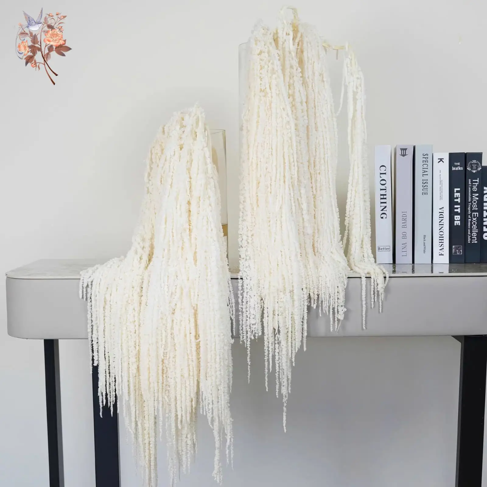 2/5Pcs Real Preserved Amaranthus Flowers White Dried Wisteria Hanging Flowers Wall Arrangement Wedding Arch Home Christmas Decor