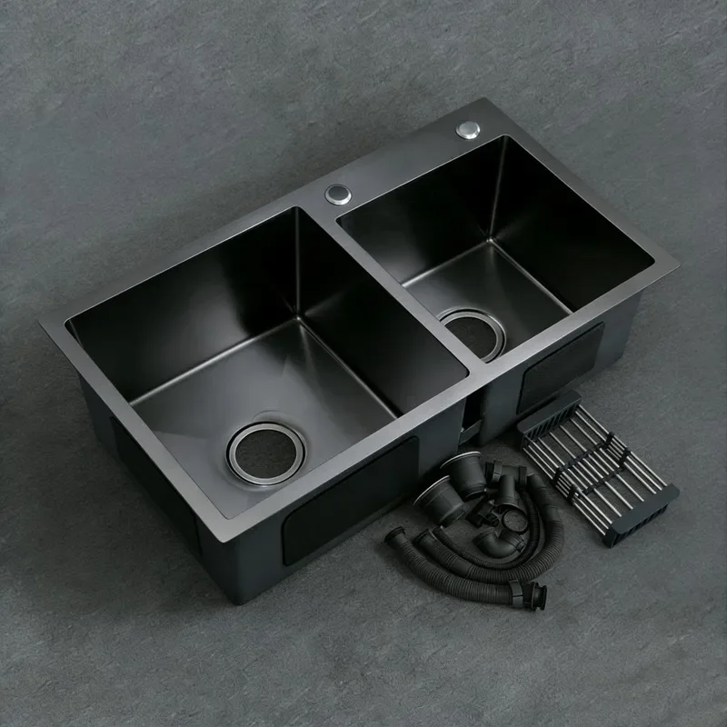 for Black Nano Kitchen Sink Double Bowl Thickened Stainless Steel Household Vegetable Basin Manual Dishwasher