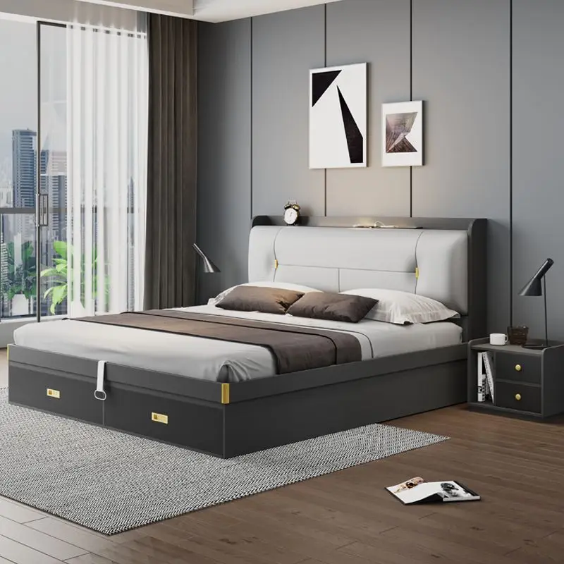 Home Furniture Latest Design Box Spring Bed with Bedside Tables for Storage Wholesale Price Custom Modern Luxury Bed for Sale