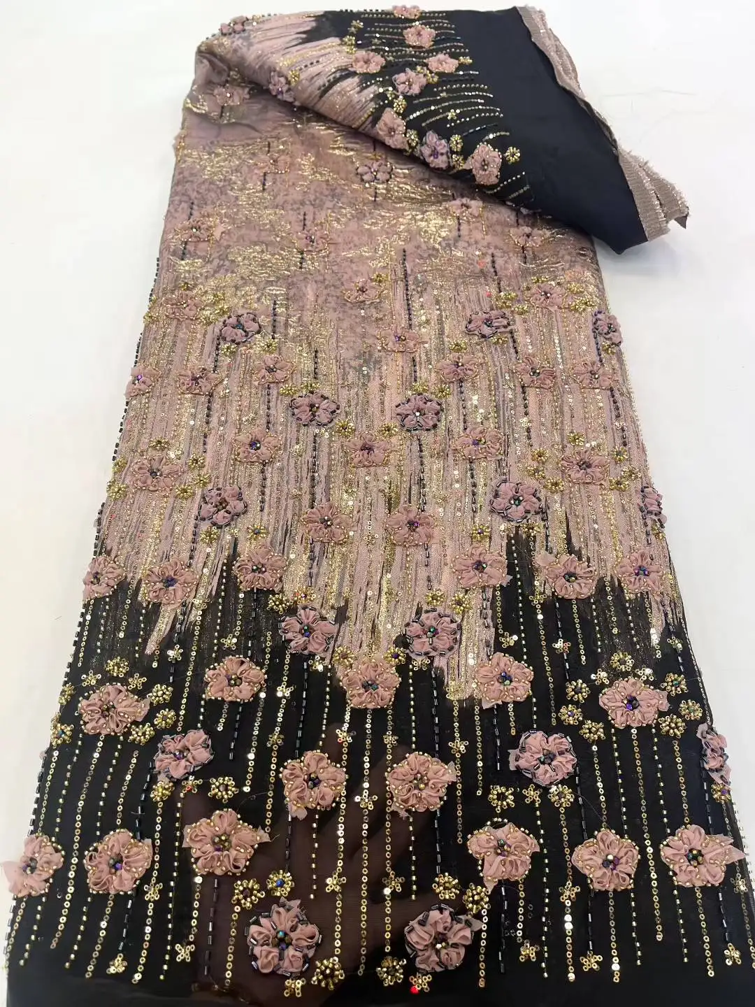 African Beaded 2025 High Quality Nigerian Sequins With Pearl Lace French Tulle Lace Fabric For Party Dress Sewing